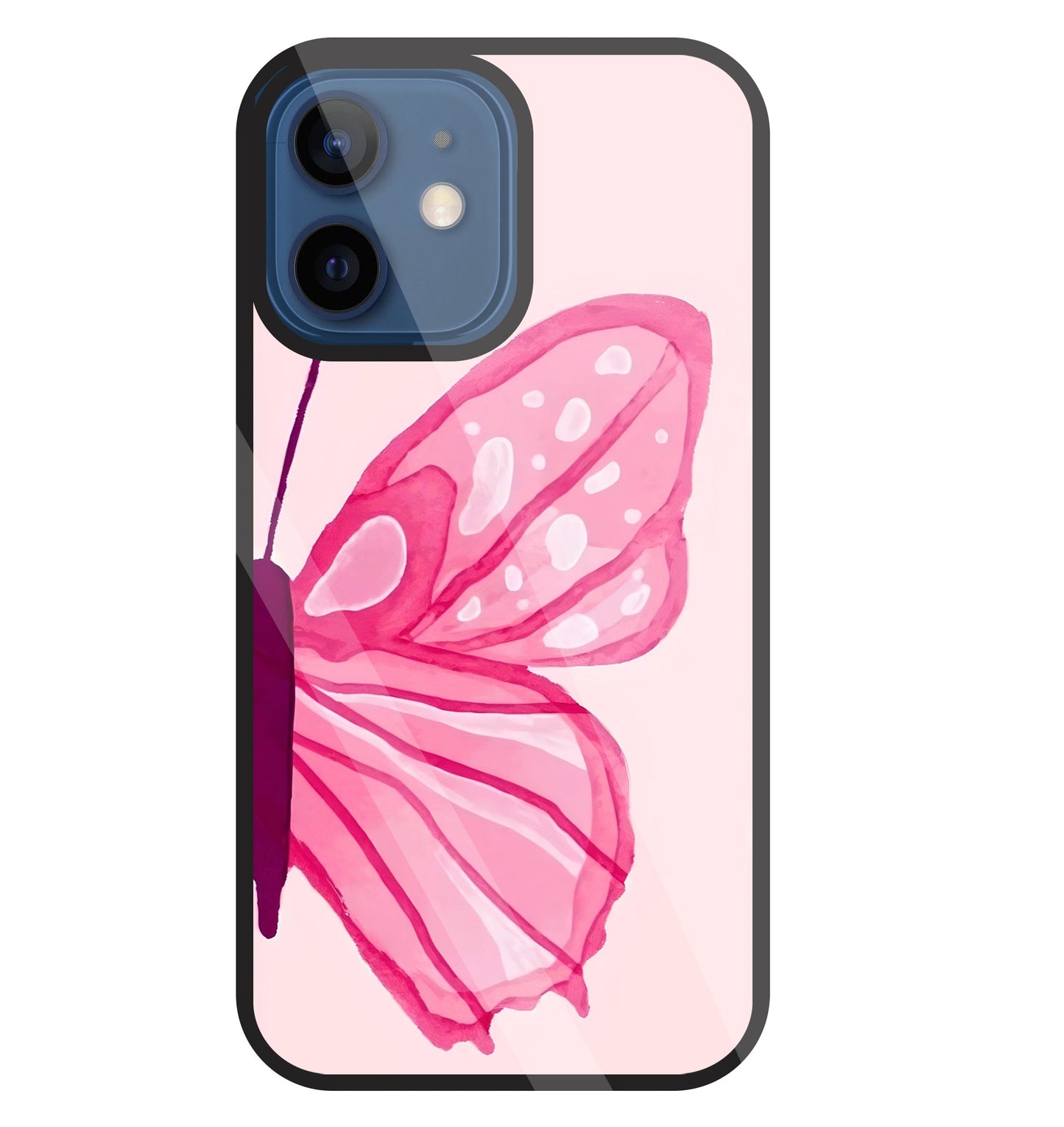 Pink ButterFly Art Glass Case For Apple iPhone 12 Mini