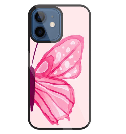 Pink ButterFly Art Glass Case For Apple iPhone 12 Mini