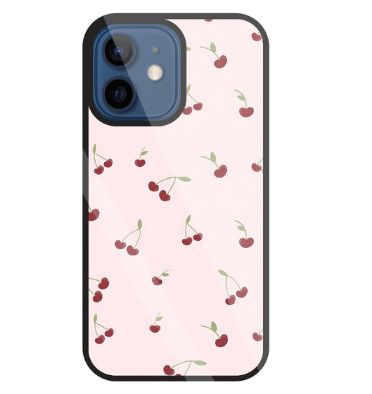 Pink Cherry Glass Case For Apple iPhone 12 Mini