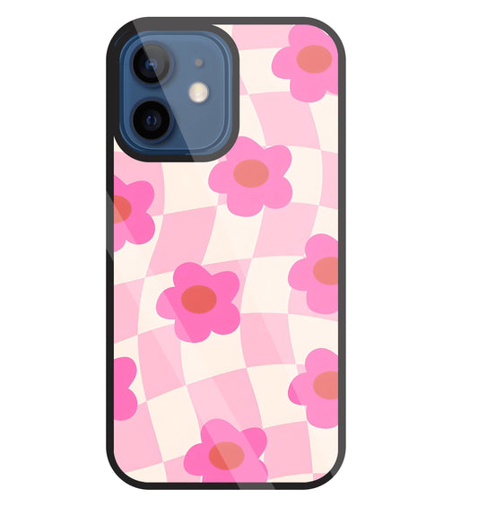Pink Flower Glass Case For Apple iPhone 12 Mini
