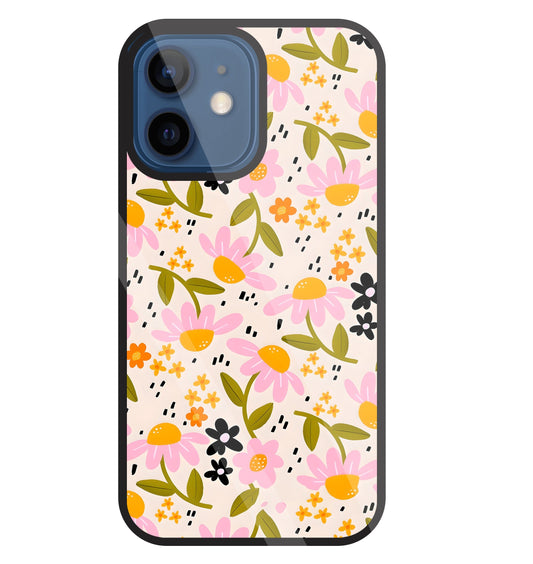 Pink And Yellow Flowers Glass Case For Apple iPhone 12 Mini