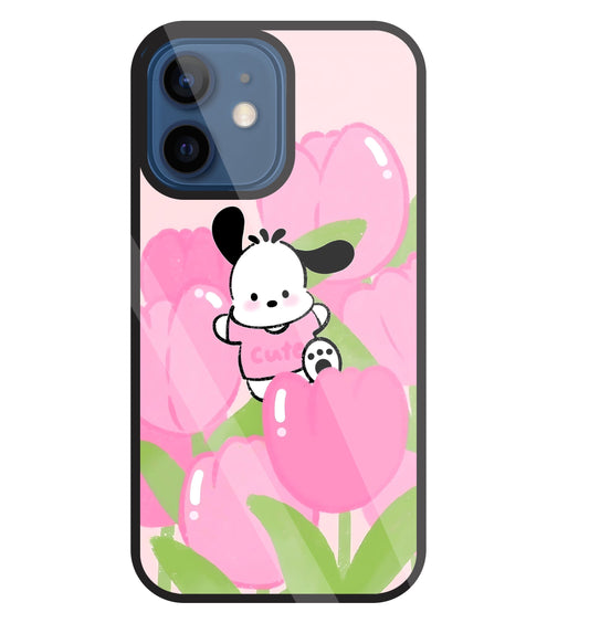 Pochacco Puppy And Rose Glass Case For Apple iPhone 12 Mini
