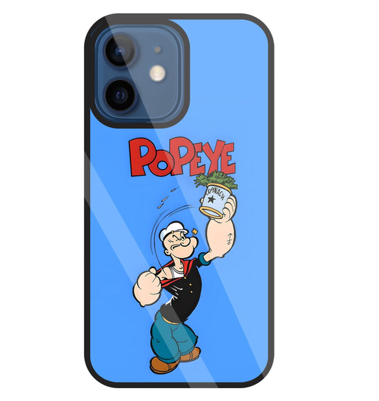 Popey In Blue Glass Case For Apple iPhone 12 Mini