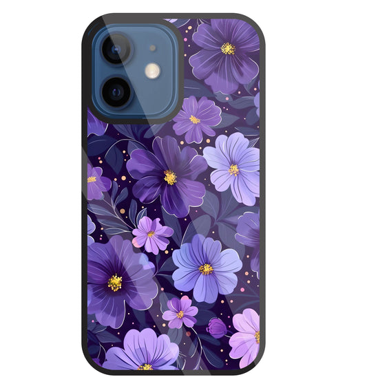 Purple Flower Blooms Glass Case For Apple iPhone 12 Mini