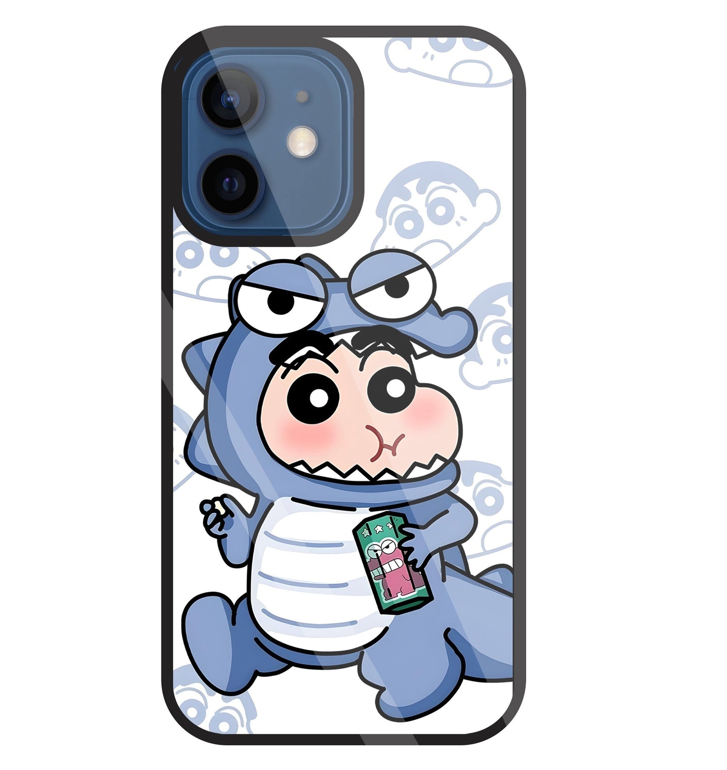 Shinchan Blue Dino Glass Case For Apple iPhone 12 Mini
