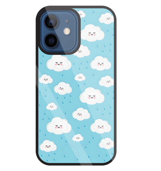 Smile Clouds With  Rain Glass Case For Apple iPhone 12 Mini