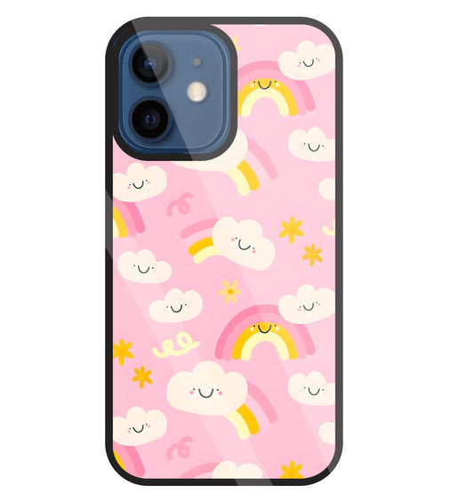Smile Clouds With  Rainbow Glass Case For Apple iPhone 12 Mini