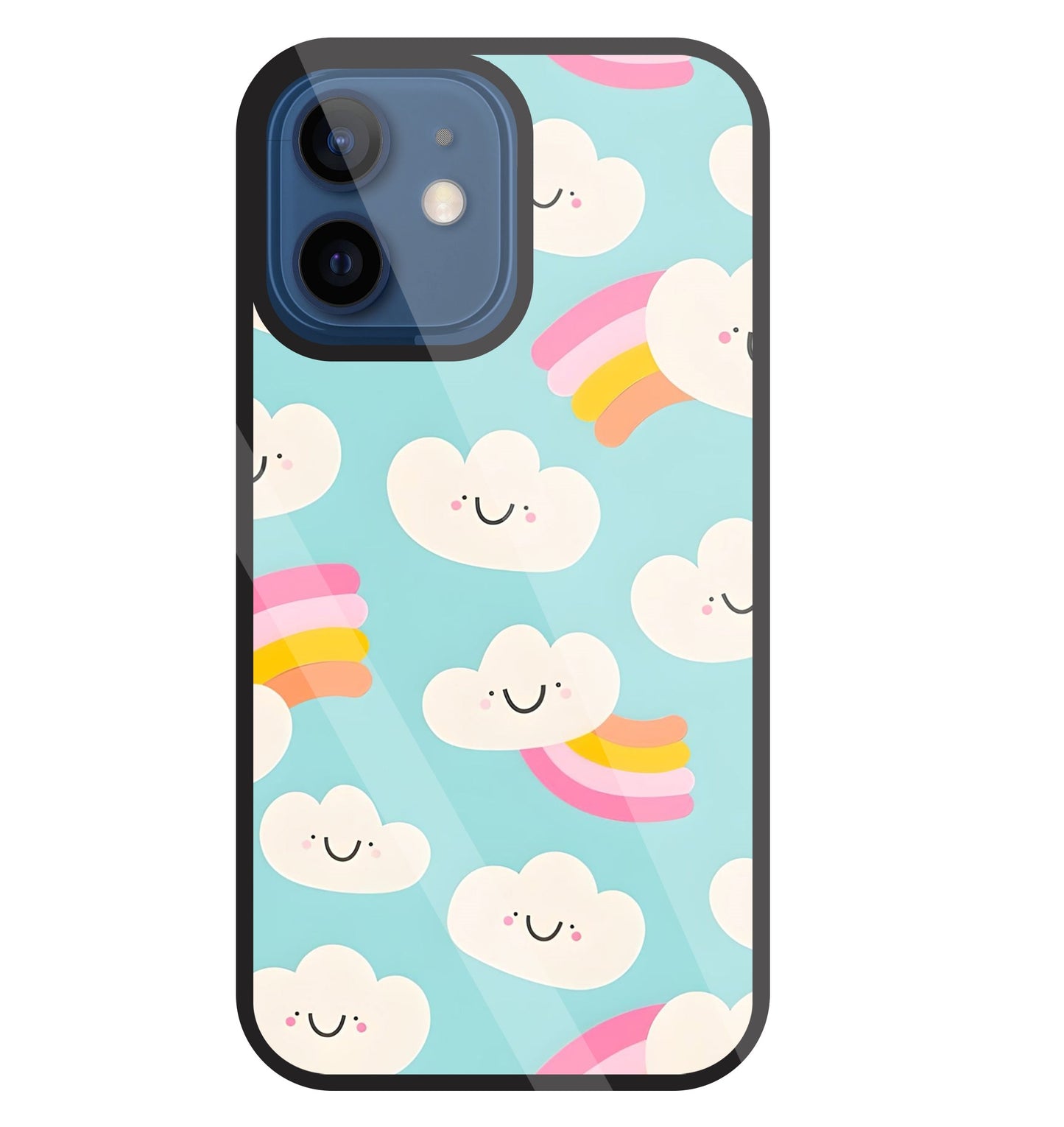 Smiley Clouds Glass Case For Apple iPhone 12 Mini