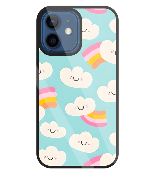 Smiley Clouds Glass Case For Apple iPhone 12 Mini