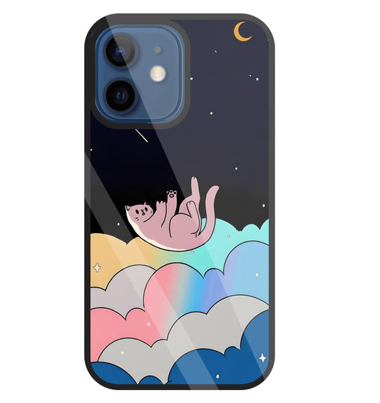 Space Cat Art Glass Case For Apple iPhone 12 Mini