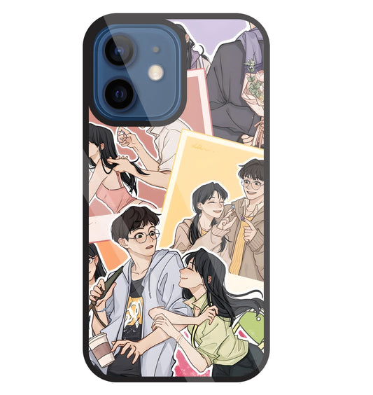 Korean Couples Glass Case For Apple iPhone 12 Mini
