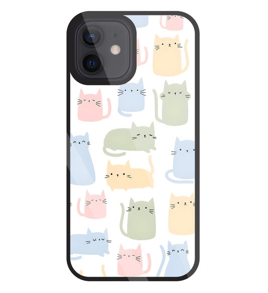 Multicolor cat Glass Case For Apple iPhone 12