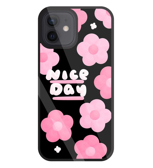 Nice Day Pink Flower Glass Case For Apple iPhone 12