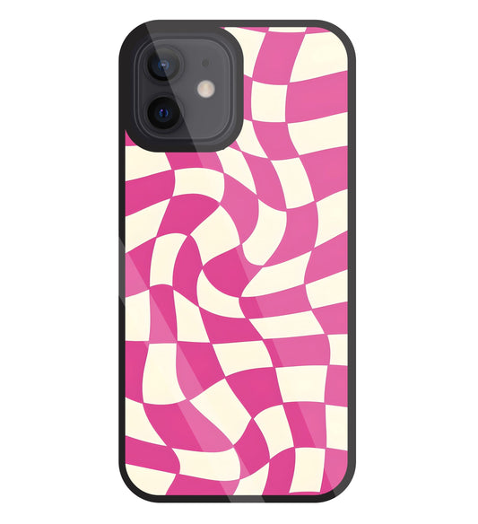 Pink And Off White Illusion Pattern Glass Case For Apple iPhone 12
