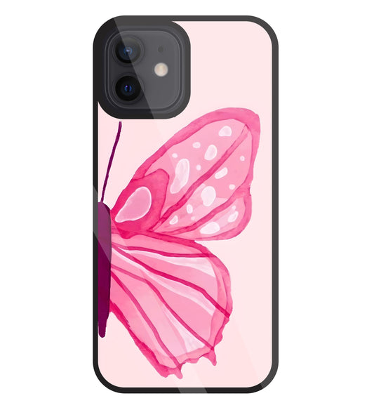 Pink ButterFly Art Glass Case For Apple iPhone 12