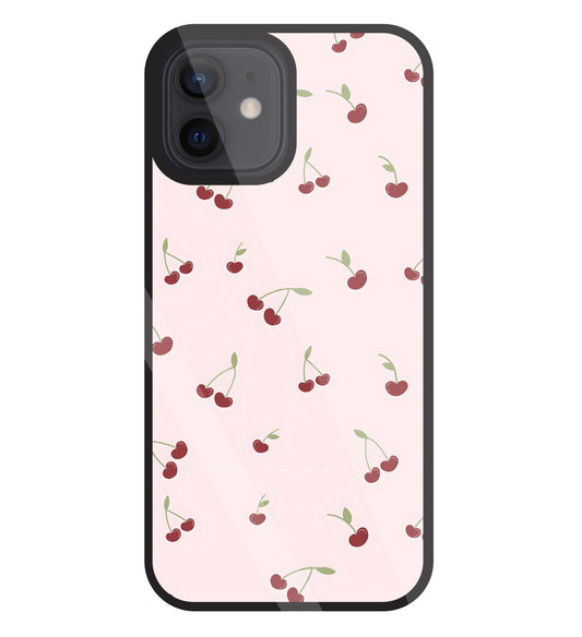 Pink Cherry Glass Case For Apple iPhone 12