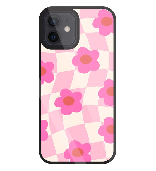 Pink Flower Glass Case For Apple iPhone 12