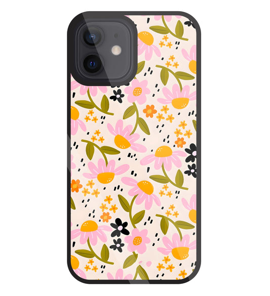 Pink And Yellow Flowers Glass Case For Apple iPhone 12