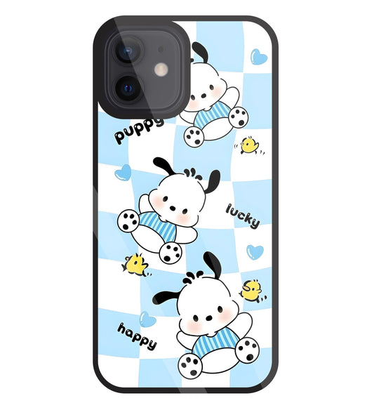 Pochacco Puppy Blue Glass Case For Apple iPhone 12
