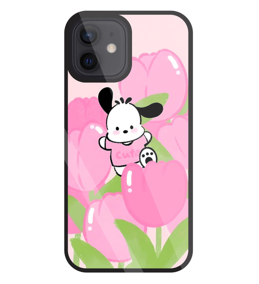 Pochacco Puppy And Rose Glass Case For Apple iPhone 12