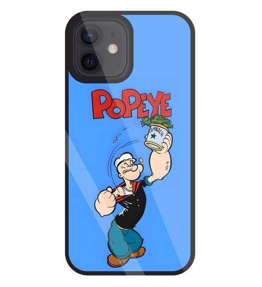 Popey In Blue Glass Case For Apple iPhone 12