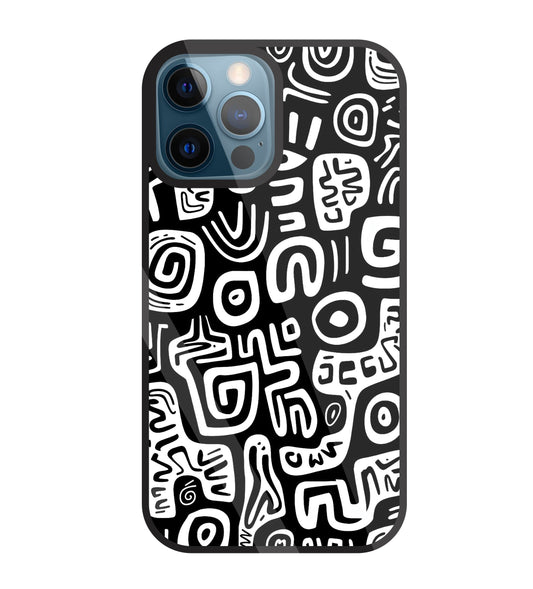 Black And White Doodle Art Glass Case For Apple iPhone 12 Pro