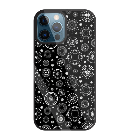 Black Circle Pattern Glass Case For Apple iPhone 12 Pro