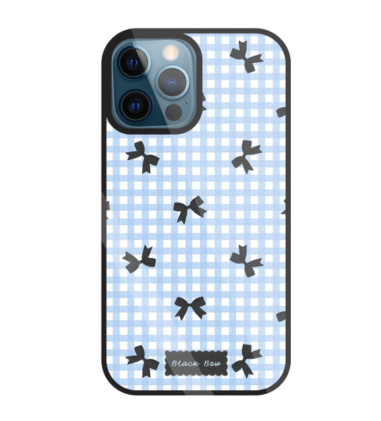Black Ribbon With Check Pattern Glass Case For Apple iPhone 12 Pro