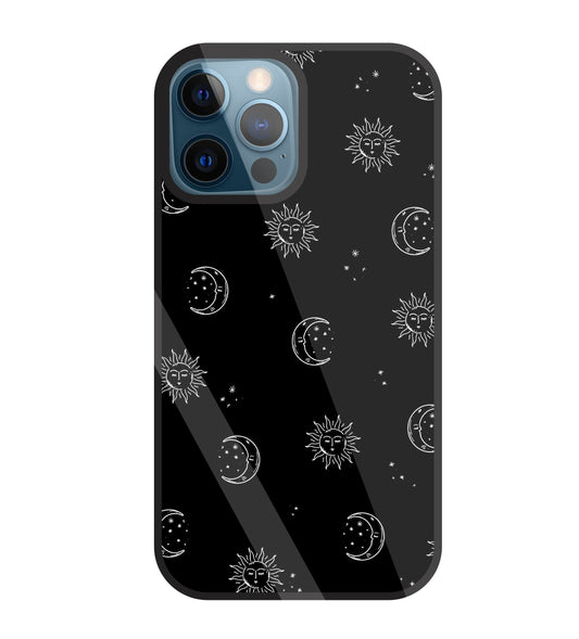 Black Sun With Moon Glass Case For Apple iPhone 12 Pro