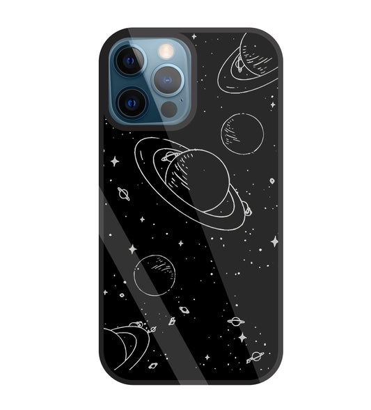 Black And White Space Glass Case For Apple iPhone 12 Pro