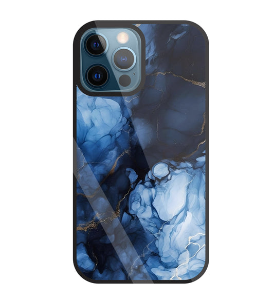 Dark Blue Marble Glass Case For Apple iPhone 12 Pro