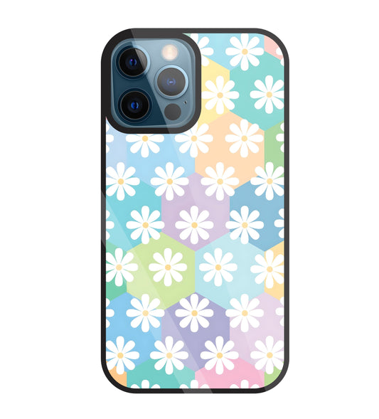 Hexagon Daisy Flower Glass Case For Apple iPhone 12 Pro