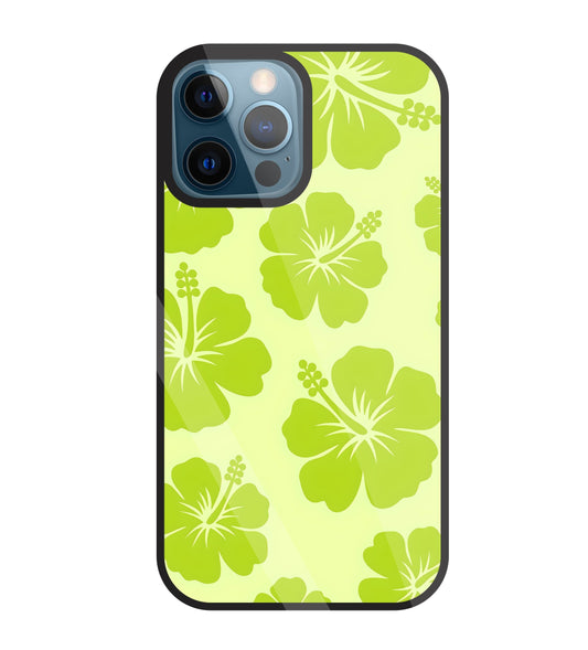 Hibiscus Flower Green Glass Case For Apple iPhone 12 Pro