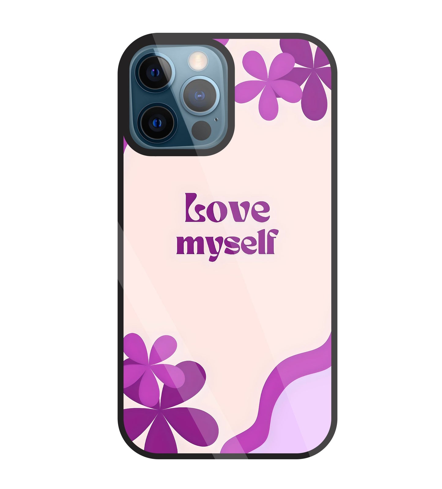 Love Myself Purple Flower Glass Case For Apple iPhone 12 Pro