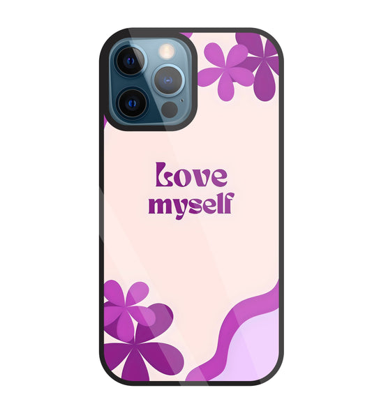 Love Myself Purple Flower Glass Case For Apple iPhone 12 Pro