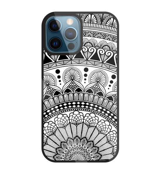 Mandala Pattern Black And White Glass Case For Apple iPhone 12 Pro