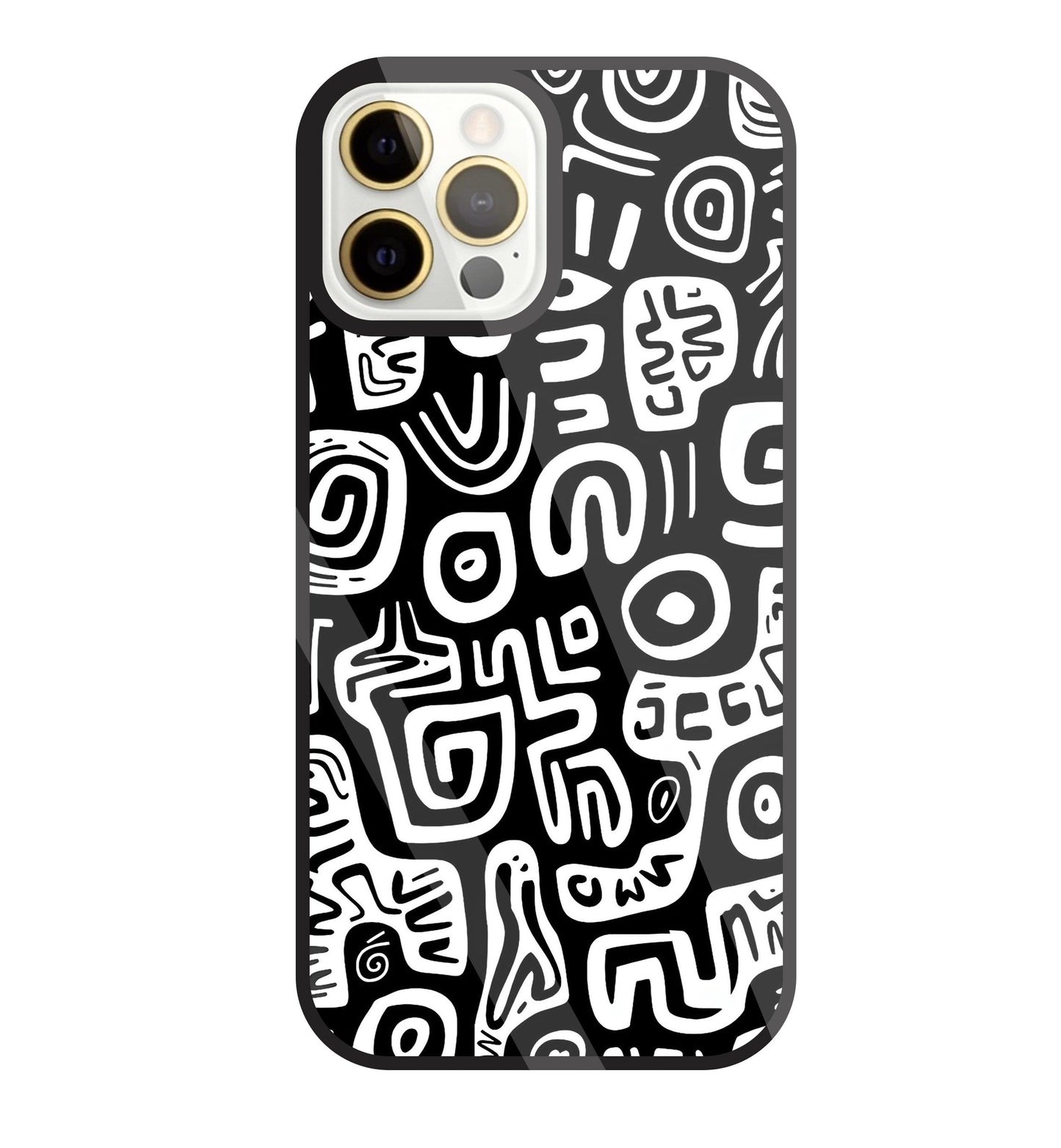 Black And White Doodle Art Glass Case For Apple iPhone 12 Pro Max