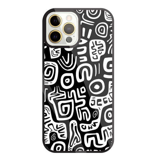 Black And White Doodle Art Glass Case For Apple iPhone 12 Pro Max
