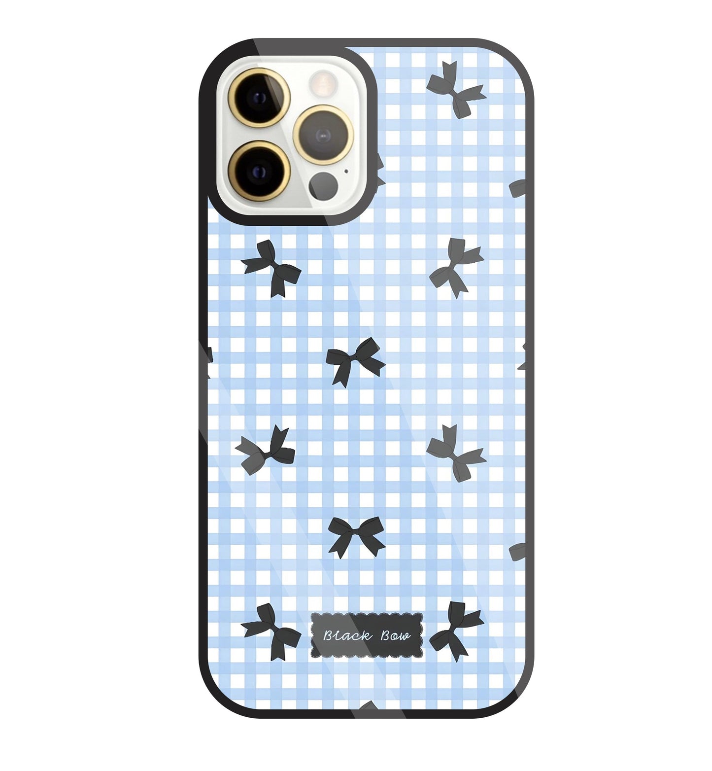 Black Ribbon With Check Pattern Glass Case For Apple iPhone 12 Pro Max
