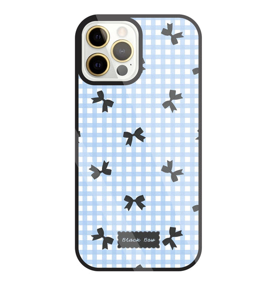 Black Ribbon With Check Pattern Glass Case For Apple iPhone 12 Pro Max
