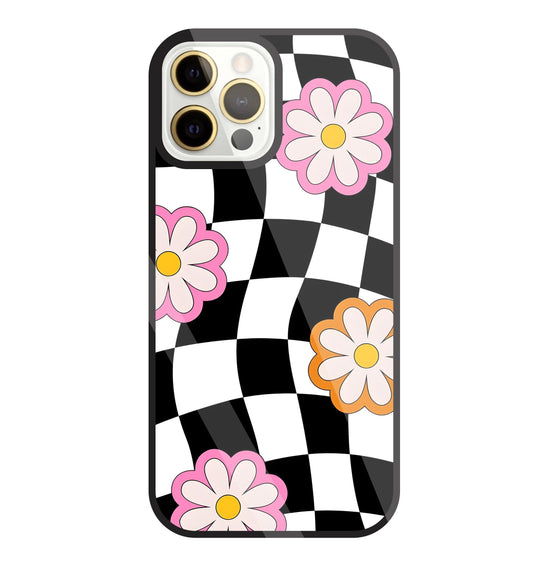 Check Pattern with flowers Glass Case For Apple iPhone 12 Pro Max