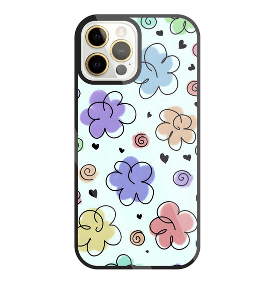 Cute Line Art Flowers Glass Case For Apple iPhone 12 Pro Max