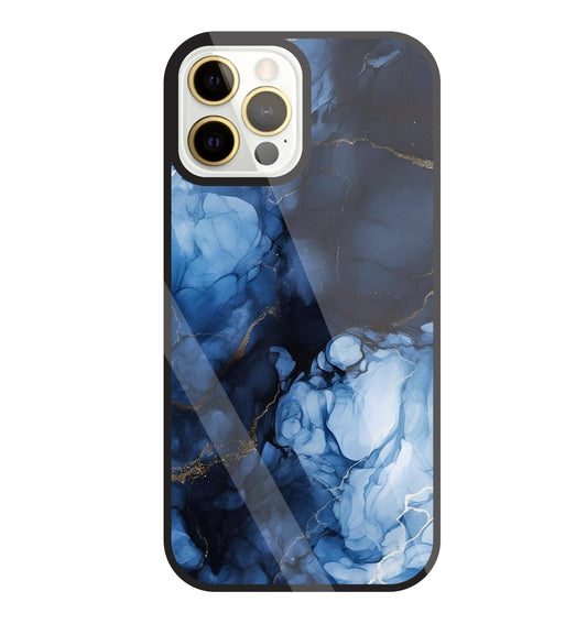 Dark Blue Marble Glass Case For Apple iPhone 12 Pro Max