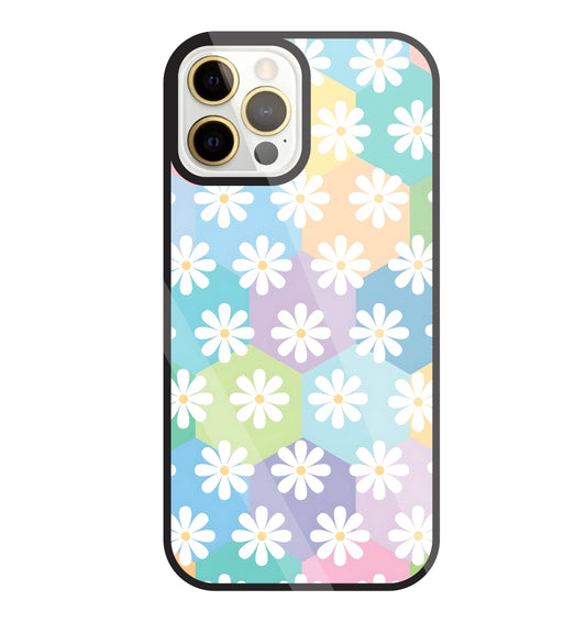 Hexagon Daisy Flower Glass Case For Apple iPhone 12 Pro Max