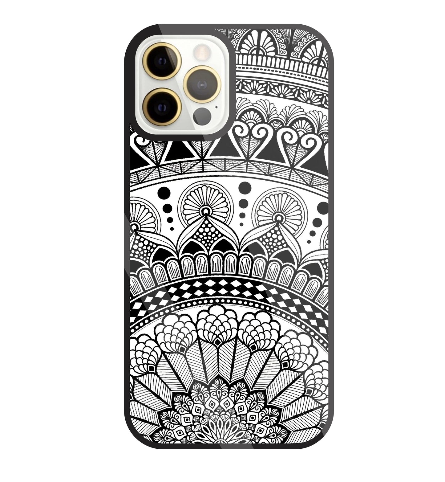 Mandala Pattern Black And White Glass Case For Apple iPhone 12 Pro Max