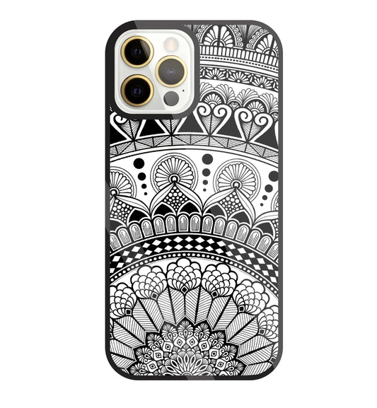 Mandala Pattern Black And White Glass Case For Apple iPhone 12 Pro Max