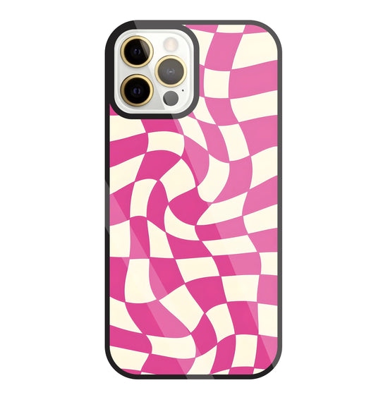 Pink And Off White Illusion Pattern Glass Case For Apple iPhone 12 Pro Max