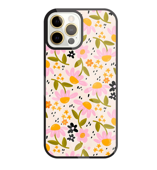Pink And Yellow Flowers Glass Case For Apple iPhone 12 Pro Max