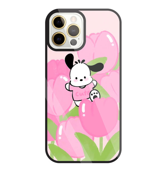 Pochacco Puppy And Rose Glass Case For Apple iPhone 12 Pro Max