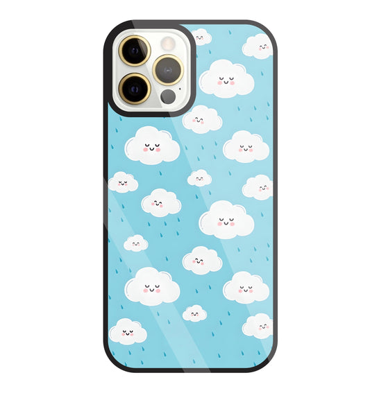 Smile Clouds With  Rain Glass Case For Apple iPhone 12 Pro Max